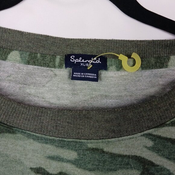 SPLENDID Green Camo Sweatshirt Women's Size XL Camouflage Pullover Crew Neck - Picture 4 of 5